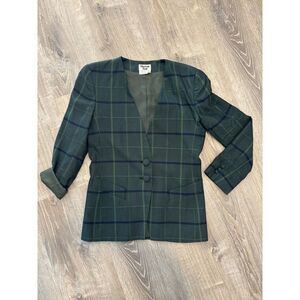 Harrison Kent Women's Vintage Blazer Green‎ Navy Blue Plaid Size 6